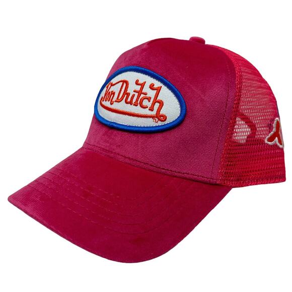 Von Dutch Trucker Hat Hot Pink Hollywood Velvet Embroidered Logo Snapback Cap - Picture 1 of 7